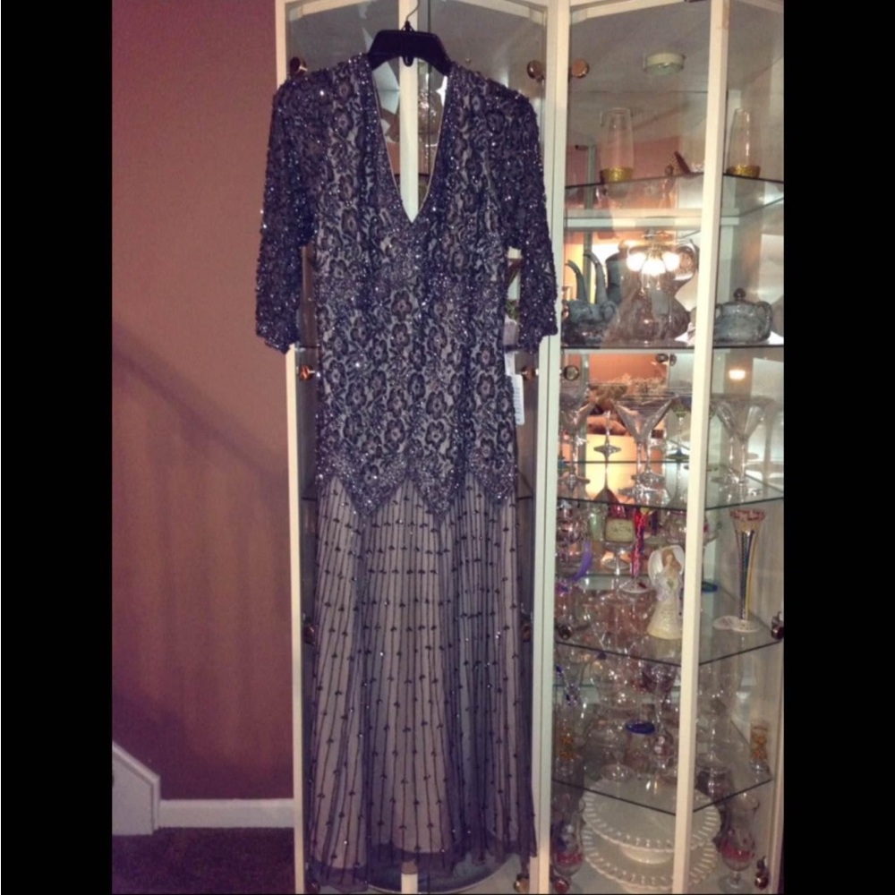 Elegant Gunmetal Beaded Gown